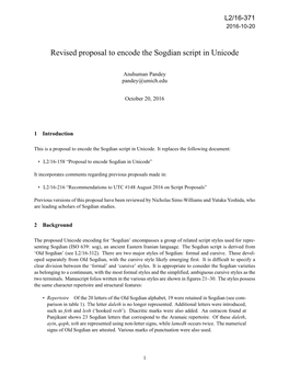 Revised Proposal to Encode the Sogdian Script in Unicode