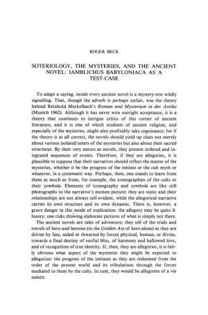 Soteriology, the Mysteries, and the Ancient Novel: Iamblichus Babyloniaca As a Test-Case