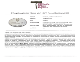 Aglianico Sacravite I.G.T. Rosso Basilicata