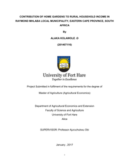 Contribution of Home Gardens to Rural Household Income in Raymond Mhlaba Local Municipality, Eastern Cape Province, South Africa