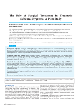 The Role of Surgical Treatment in Traumatic Subdural Hygroma: a Pilot Study