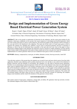 Design and Implementation of Green Energy Based Electrical Power Generation System