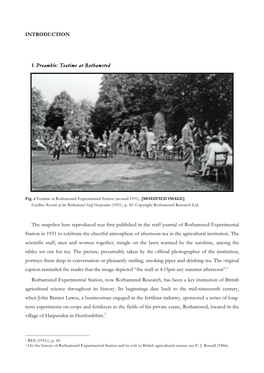 INTRODUCTION I. Preamble: Teatime at Rothamsted the Snapshot Here Reproduced Was First Published in the Staff Journal of Rothams