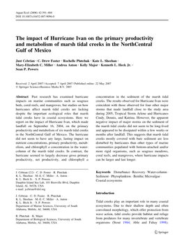 The Impact of Hurricane Ivan on the Primary Productivity and Metabolism of Marsh Tidal Creeks in the Northcentral Gulf of Mexico
