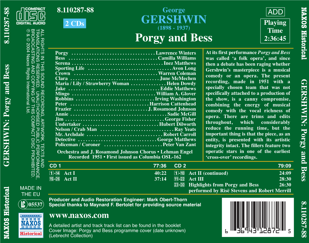 GERSHWIN Porgy and Bess