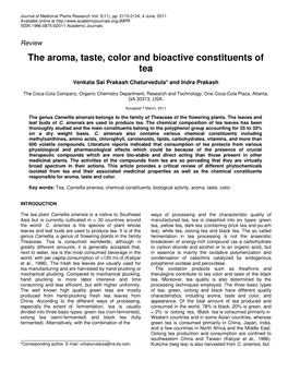 The Aroma, Taste, Color and Bioactive Constituents of Tea