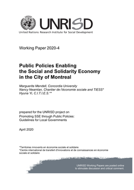 Public Policies Enabling the Social and Solidarity Economy in the City of Montreal