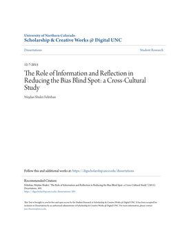 The Role of Information and Reflection in Reducing the Bias Blind Spot: a Cross-Cultural Study Wejdan Shukri Felmban