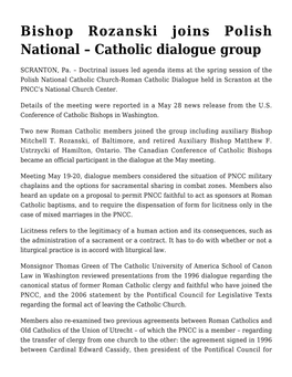 Bishop Rozanski Joins Polish National – Catholic Dialogue Group
