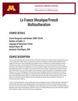 La France Mosaïque/French Multiculturalism