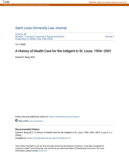 A History of Health Care for the Indigent in St. Louis: 1904–2001