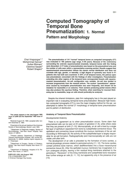 Computed Tomography of Temporal Bone Pneumatization: 1. Normal Pattern and Morphology