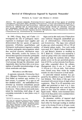 Survival of Chlorophyceae Ingested by Saprozoic Nematodes I