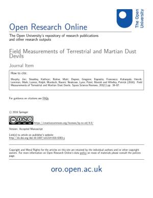 Field Measurements of Terrestrial and Martian Dust Devils Journal Item