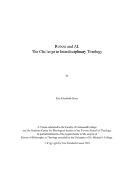 Robots and AI: the Challenge to Interdisciplinary Theology