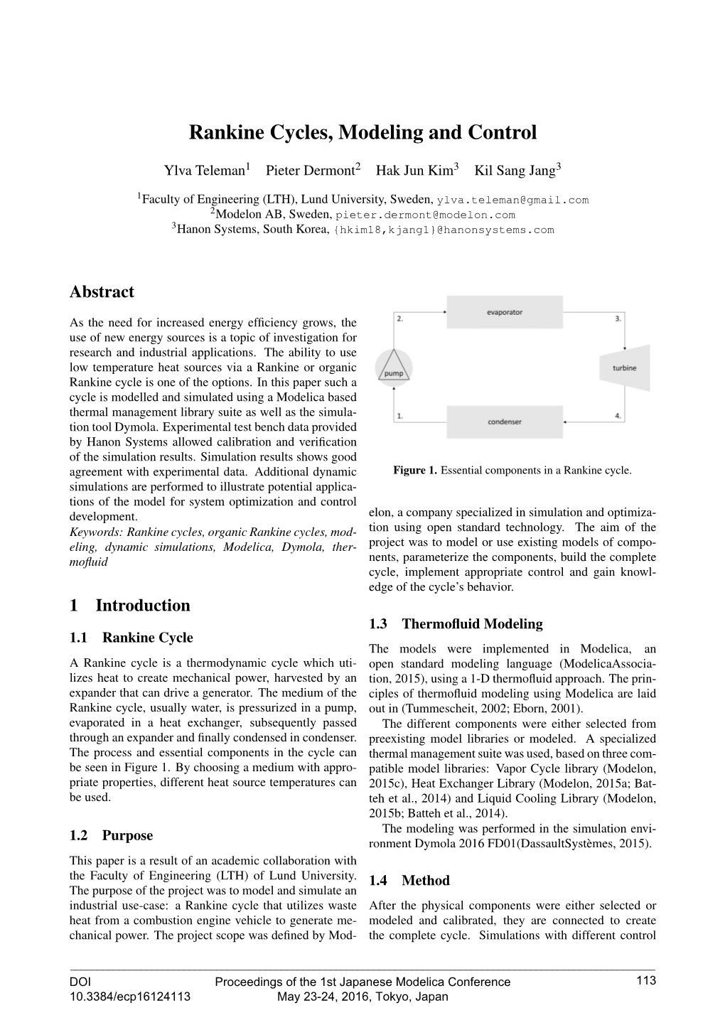 Rankine Cycles, Modeling and Control