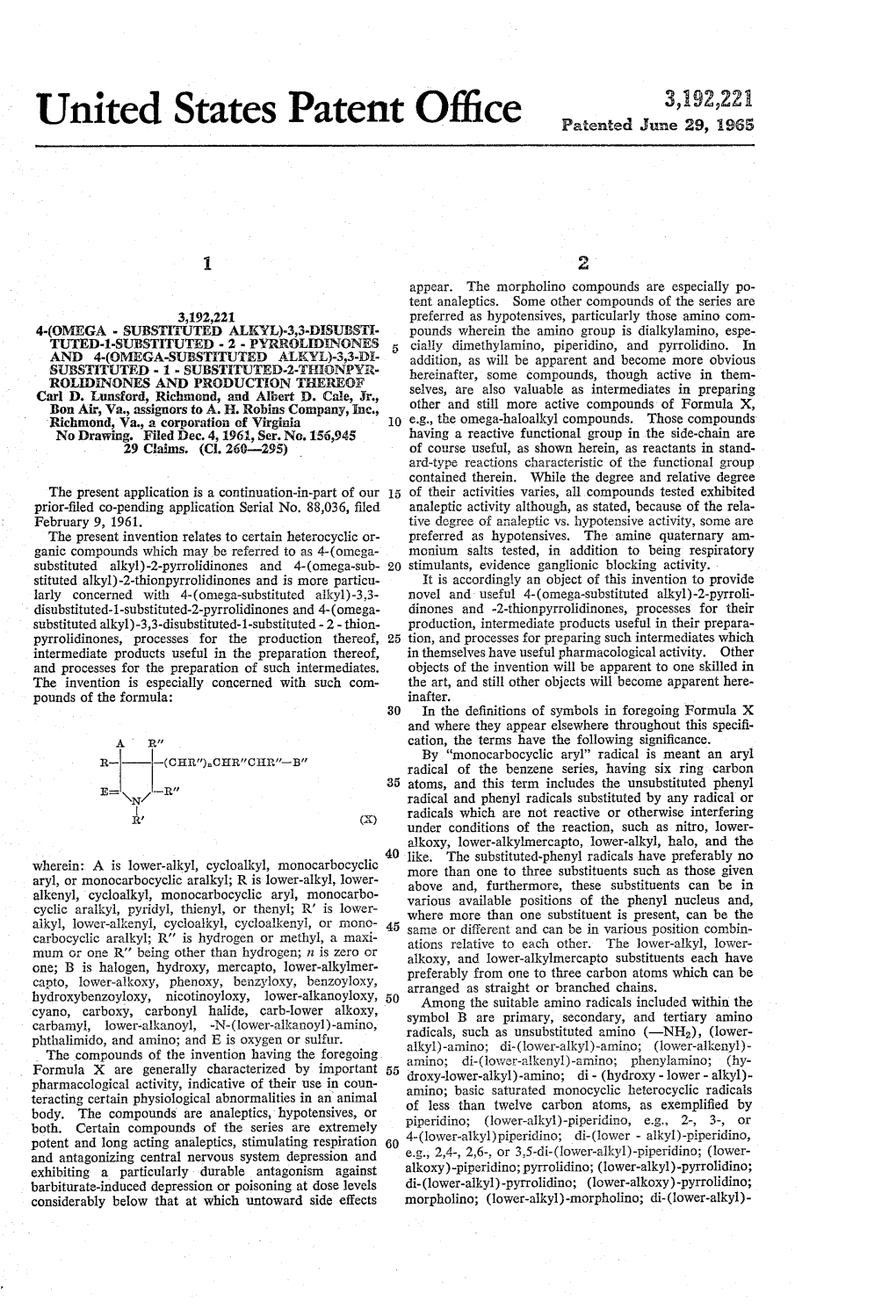 United States Patent Office Paterated June 29, 1965