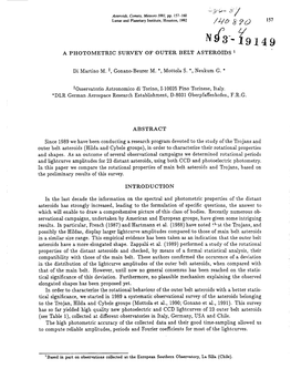 // ) ) 157 a PHOTOMETRIC SURVEY of OUTER BELT ASTEROIDS I Di Martino M. *, Gonano-Beurer M. *, Mottola S. *, Neukum G. * To