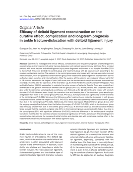 Original Article Efficacy of Deltoid Ligament Reconstruction on the Curative Effect, Complication and Long-Term Prognosis in A