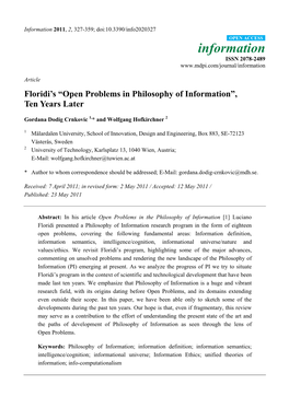 Floridi's “Open Problems in Philosophy of Information”