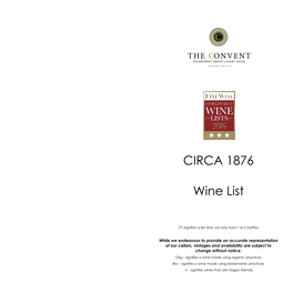 CIRCA 1876 Wine List