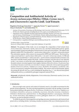Composition and Antibacterial Activity of Aronia Melanocarpa (Michx.) Elliot, Cornus Mas L