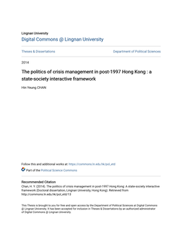 The Politics of Crisis Management in Post-1997 Hong Kong : a State-Society Interactive Framework