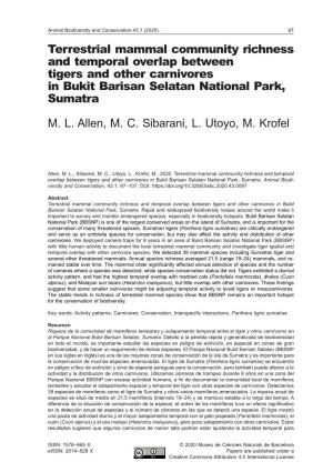 Terrestrial Mammal Community Richness and Temporal Overlap Between Tigers and Other Carnivores in Bukit Barisan Selatan National Park, Sumatra