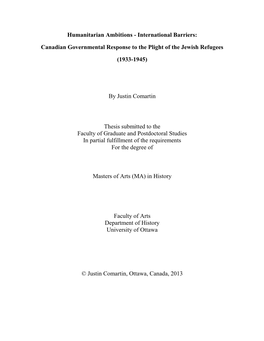 Canadian Governmental Response to the Plight of the Jewish Refugees