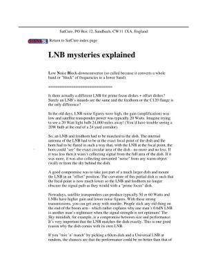 LNB Mysteries Explained