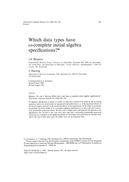 Which Data Types Have W-Complete Initial Algebra Specifications?*
