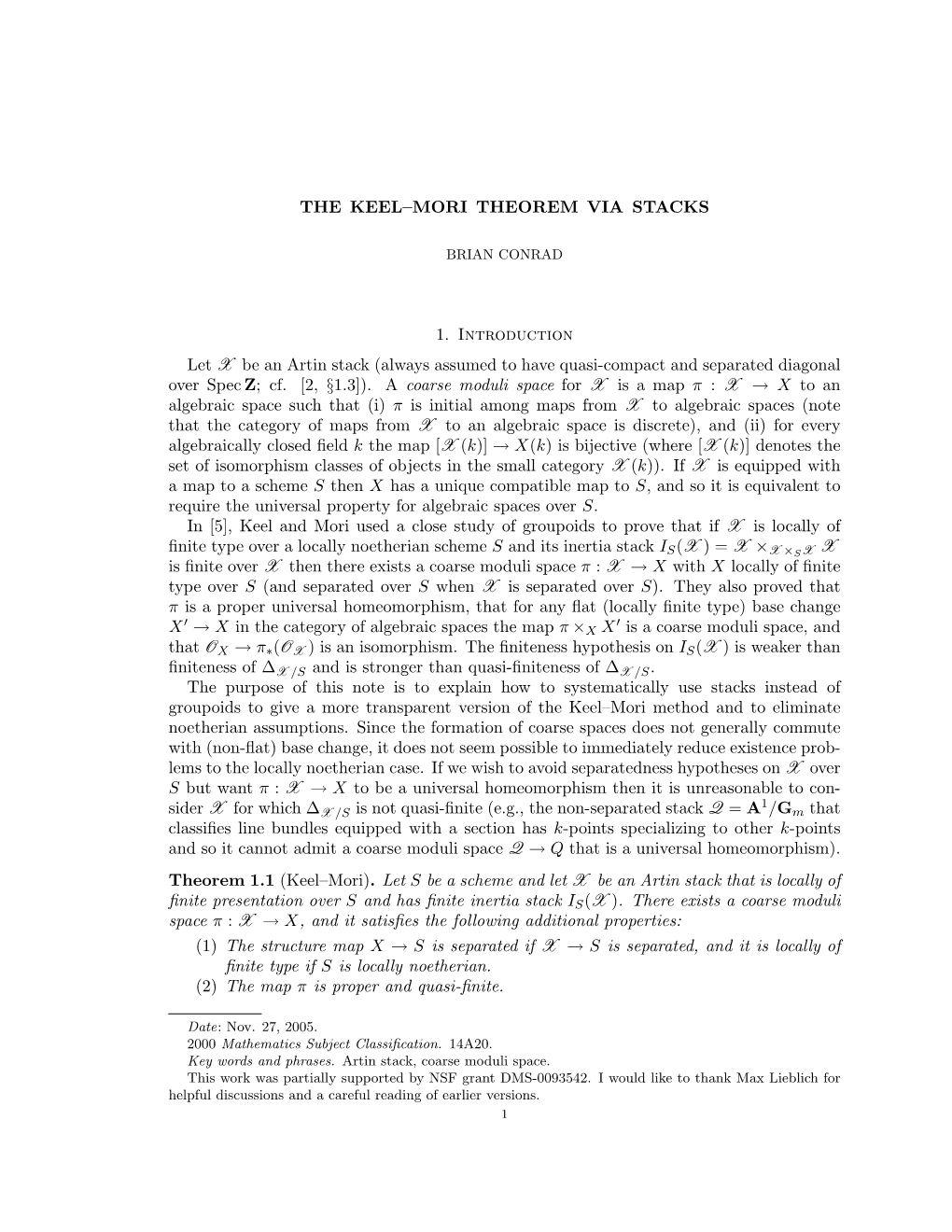 Keel–Mori Theorem Via Stacks