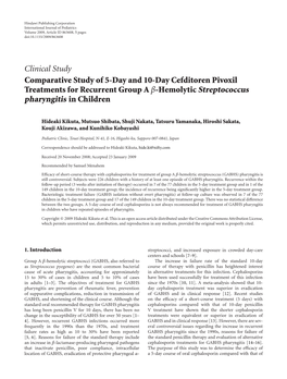 Comparative Study of 5-Day and 10-Day Cefditoren Pivoxil Treatments for Recurrent Group a Β-Hemolytic Streptococcus Pharyngitis in Children