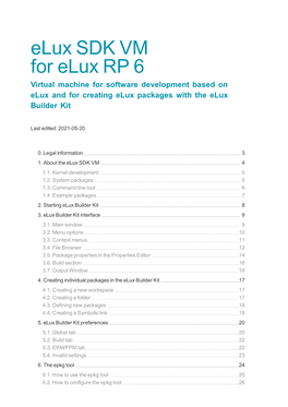 Elux SDK VM for Elux RP 6 Virtual Machine for Software Development Based on Elux and for Creating Elux Packages with the Elux Builder Kit