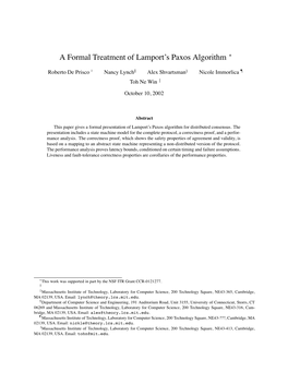 A Formal Treatment of Lamport's Paxos Algorithm