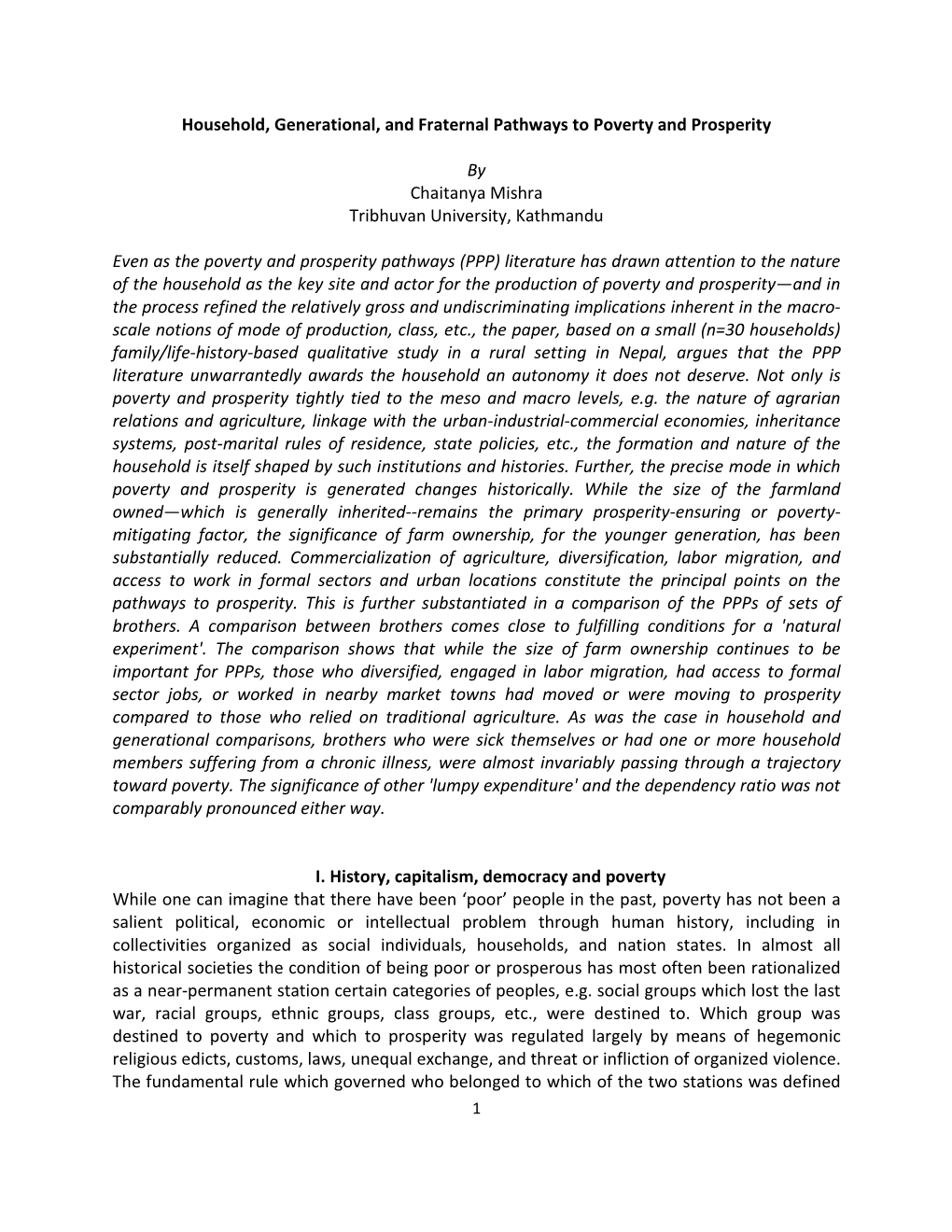 Household, Generational, and Fraternal Pathways to Poverty and Prosperity