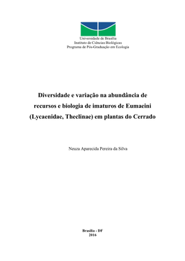 (Lycaenidae, Theclinae) Em Plantas Do Cerrado