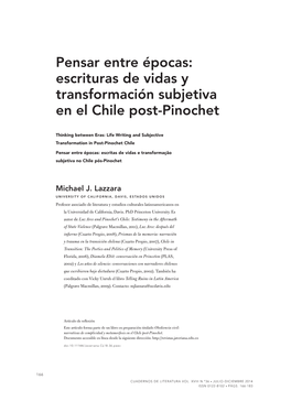 Escrituras De Vidas Y Transformación Subjetiva En El Chile Post-Pinochet