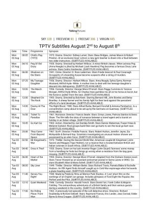 TPTV Subtitles August 2Nd to August 8Th Date Time Programme Synopsis Mon 00:05 Child's Play 1973