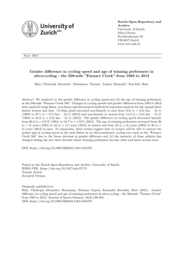 Gender Difference in Cycling Speed and Age of Winning Performers in Ultra-Cycling - the 508-Mile ”Furnace Creek” from 1983 to 2012