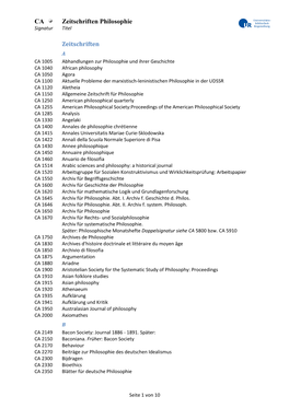 CA Zeitschriften Philosophie Signatur Titel