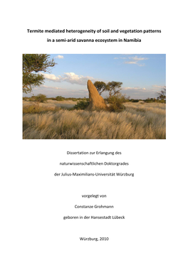 Termite Mediated Heterogeneity of Soil and Vegetation Patterns in a Semi‐Arid Savanna Ecosystem in Namibia