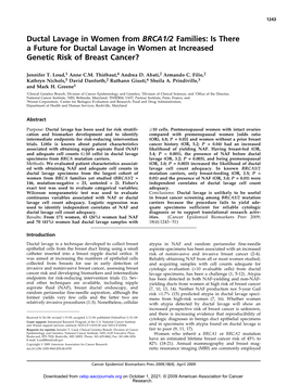 Ductal Lavage in Women from BRCA1/2 Families: Is There a Future for Ductal Lavage in Women at Increased Genetic Risk of Breast Cancer?