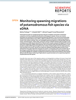 Monitoring Spawning Migrations of Potamodromous Fish Species Via Edna