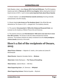 Here's a List of the Recipients of Oscars, 2015