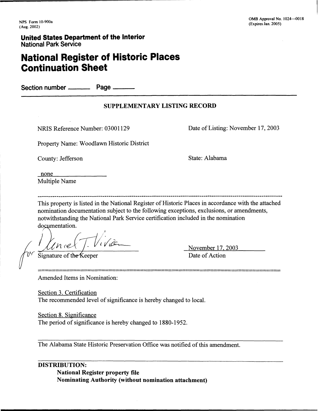 National Register of Historic Places Continuation Sheet