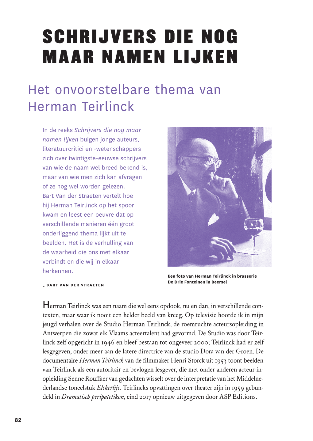 SCHRIJVERS DIE NOG MAAR NAMEN LIJKEN Het Onvoorstelbare Thema Van Herman Teirlinck