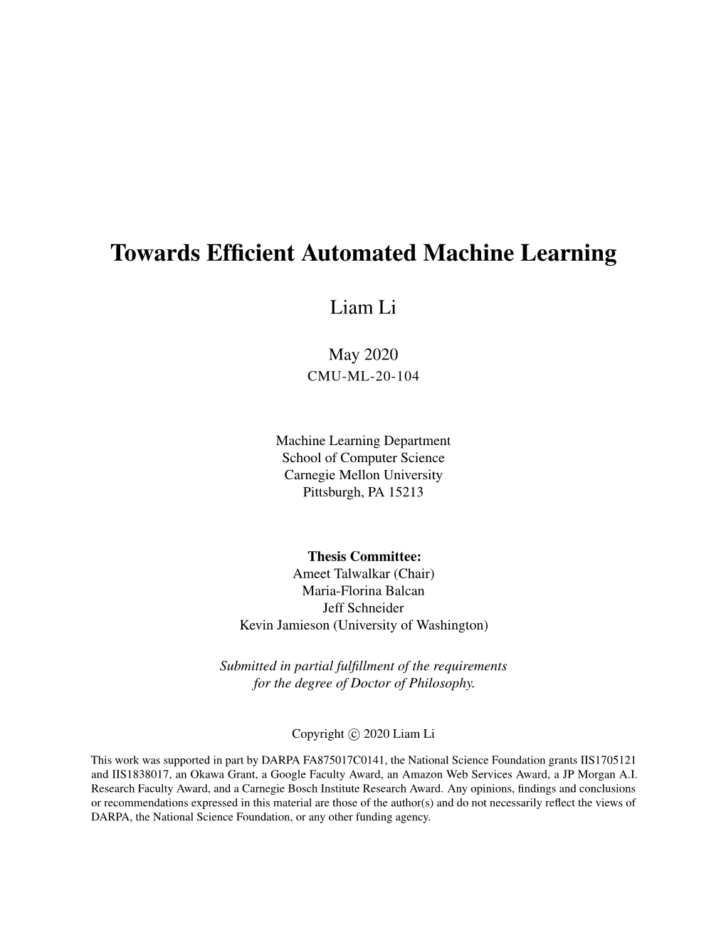 Towards Efficient Automated Machine Learning