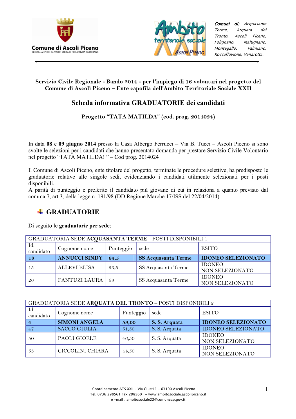 Nota Informativa GRADUATORIE SCR 2014 TATA MATILDA