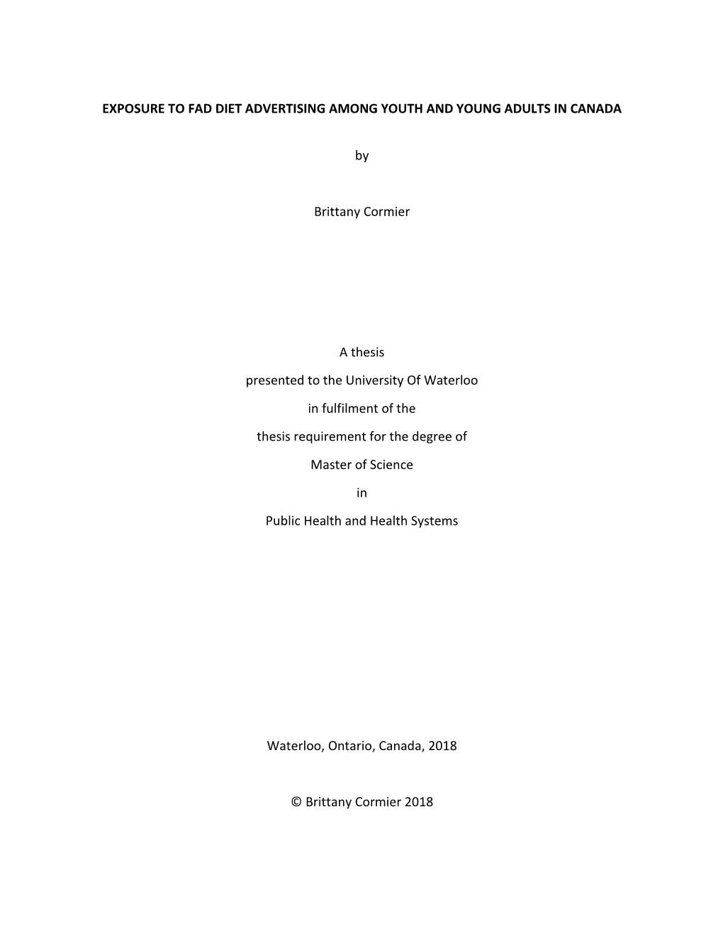 Exposure to Fad Diet Advertising Among Youth and Young Adults in Canada